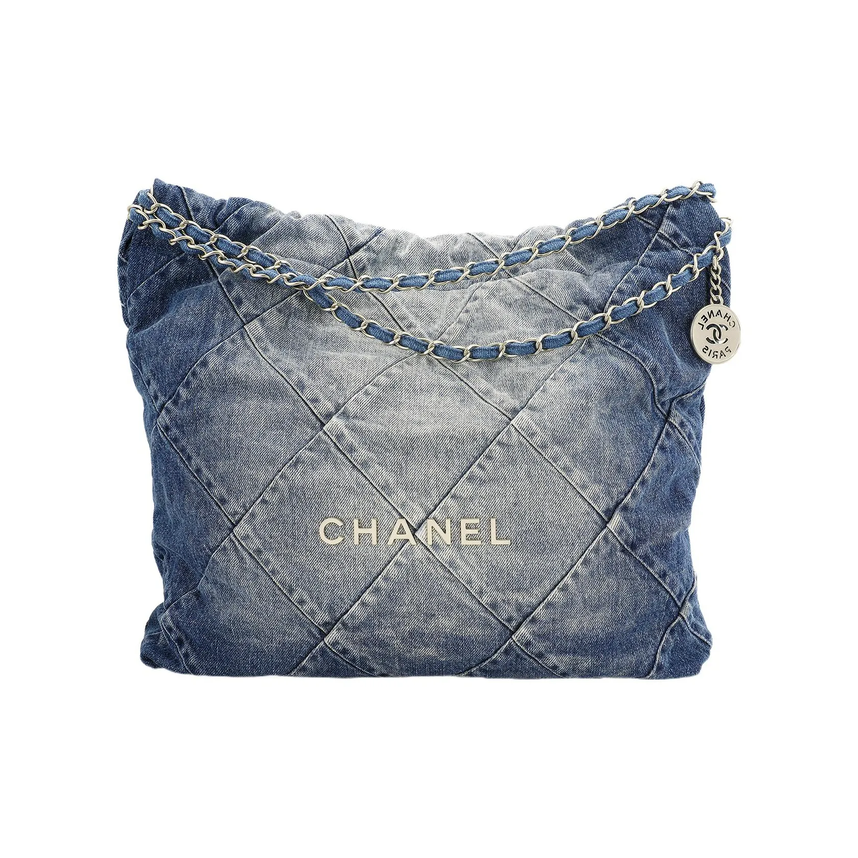 CHANEL 22Bag Distressed Denim Trash Bag Tote Bag Shopping Bag Handbag Shoulder Bag Unisex Washed Denim Blue