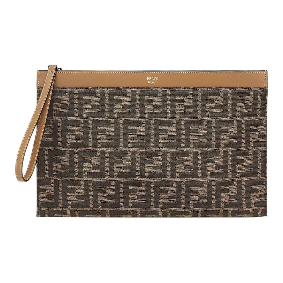 FENDI Cow Leather Clutch Medium Size Men's Brown
