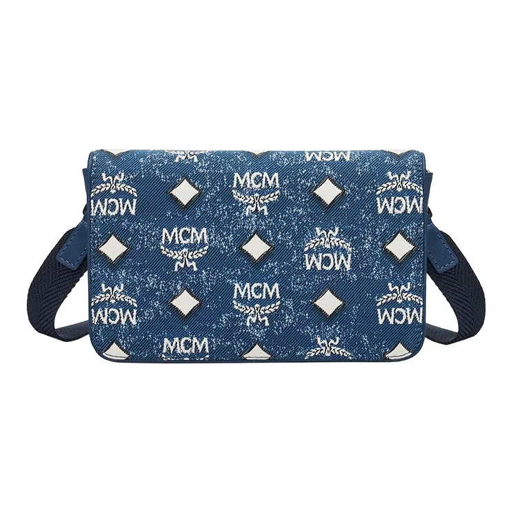 MCM Aren Visetos Кожа Текстиль Конверт Сумка Курьерская Сумка Сумка через плечо Стандартная Женская Джинсовая Синяя