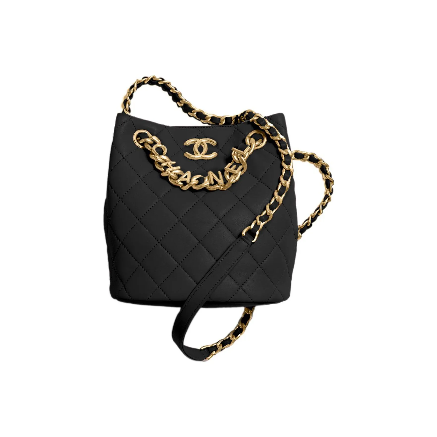 CHANEL Lambskin Bucket Bag, Shoulder Bag, Crossbody Bag Trumpets Women's Black