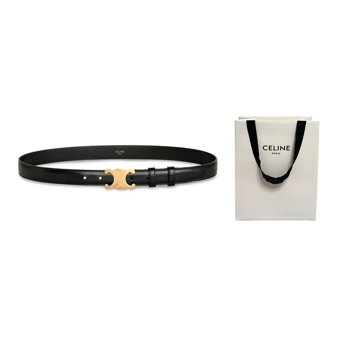 CELINE Triumphal Arch Smooth Buckle Leather Belts Women's Black Width  2.5cm