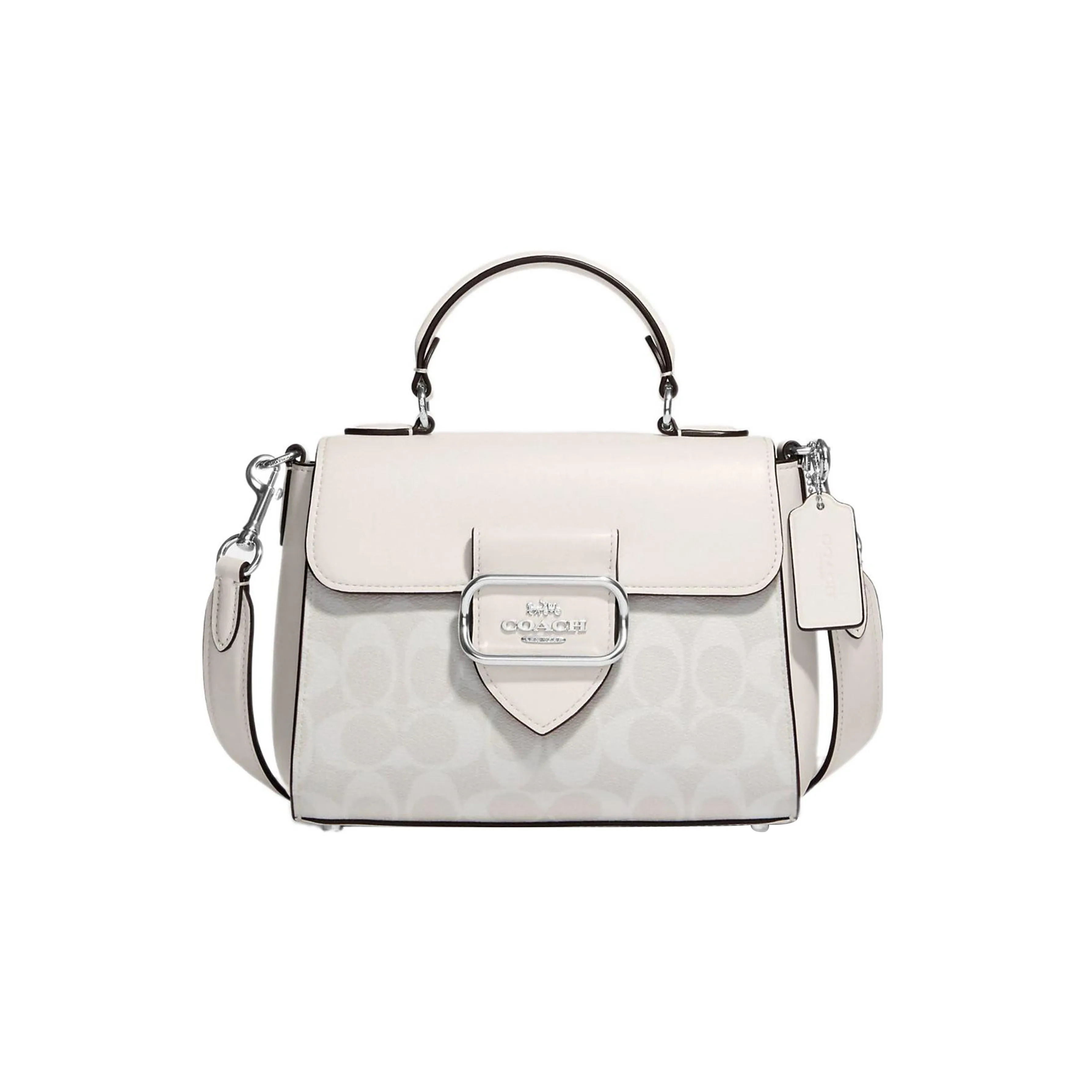 COACH Morgan Canvas With Leather Shoulder Bag Crossbody Bag Handbags Small Size Women's Ivory Grey/Glacier White