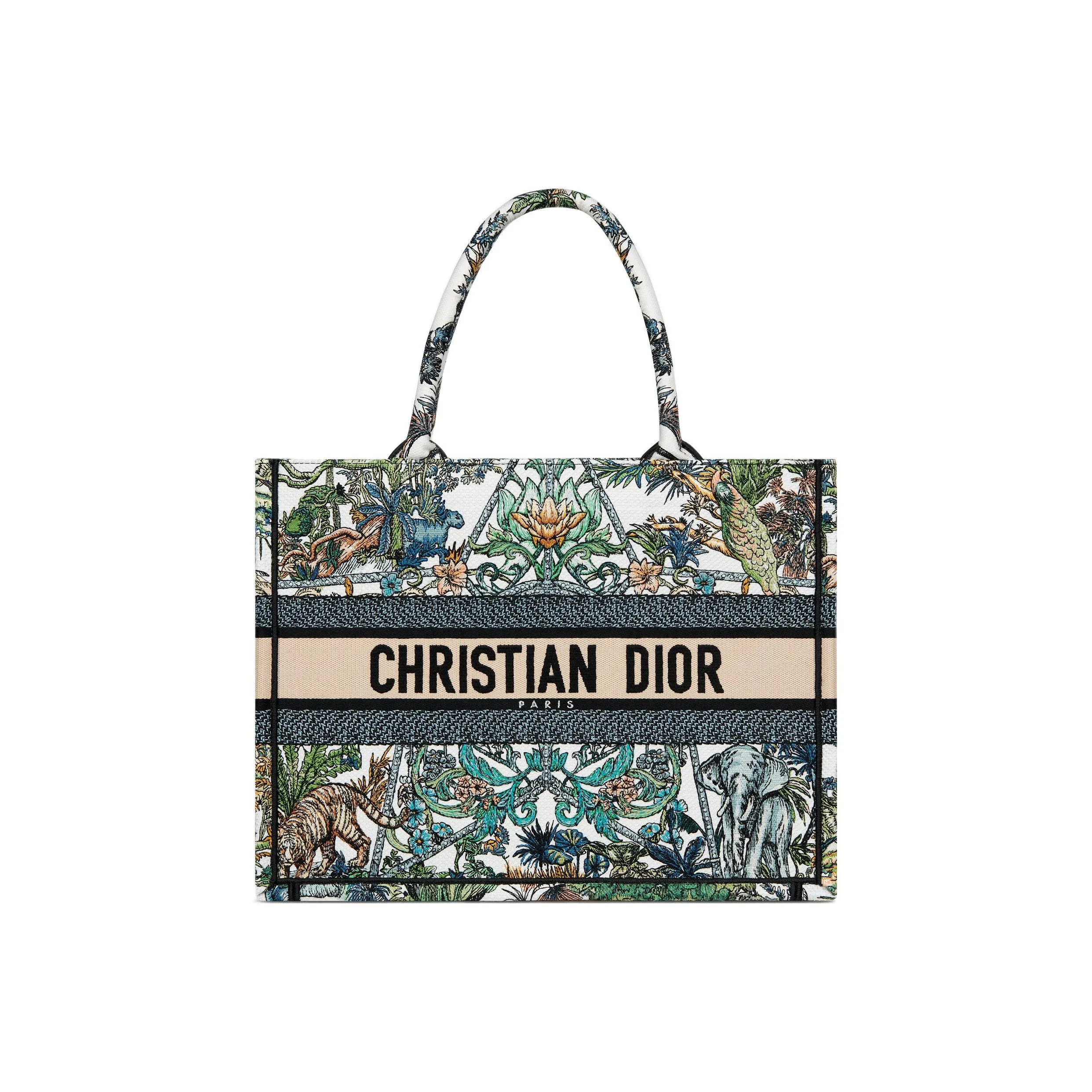 DIOR Embroidery Tote Bag, Shopping Bag, Handbag Medium Size Women's White/Multicolor