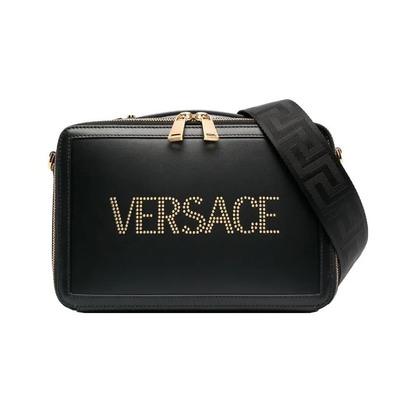 VERSACE Calfskin Messenger Bag, Handbag, Shoulder Bag, Crossbody Bag Men's Black