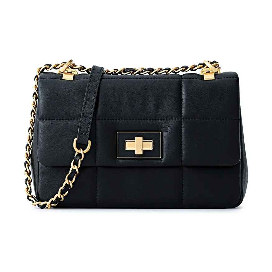FION Genuine Leather Chain Small Square Bag, Shoulder Bag, Crossbody Bag Women's