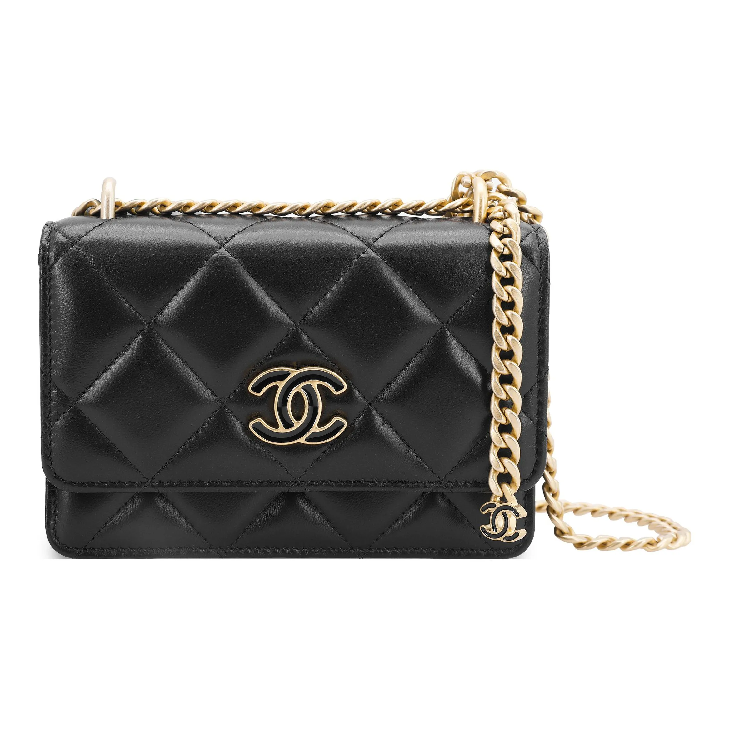 CHANEL WOC Metal Sheepskin One Shoulder Crossbody Clutch Women's Black