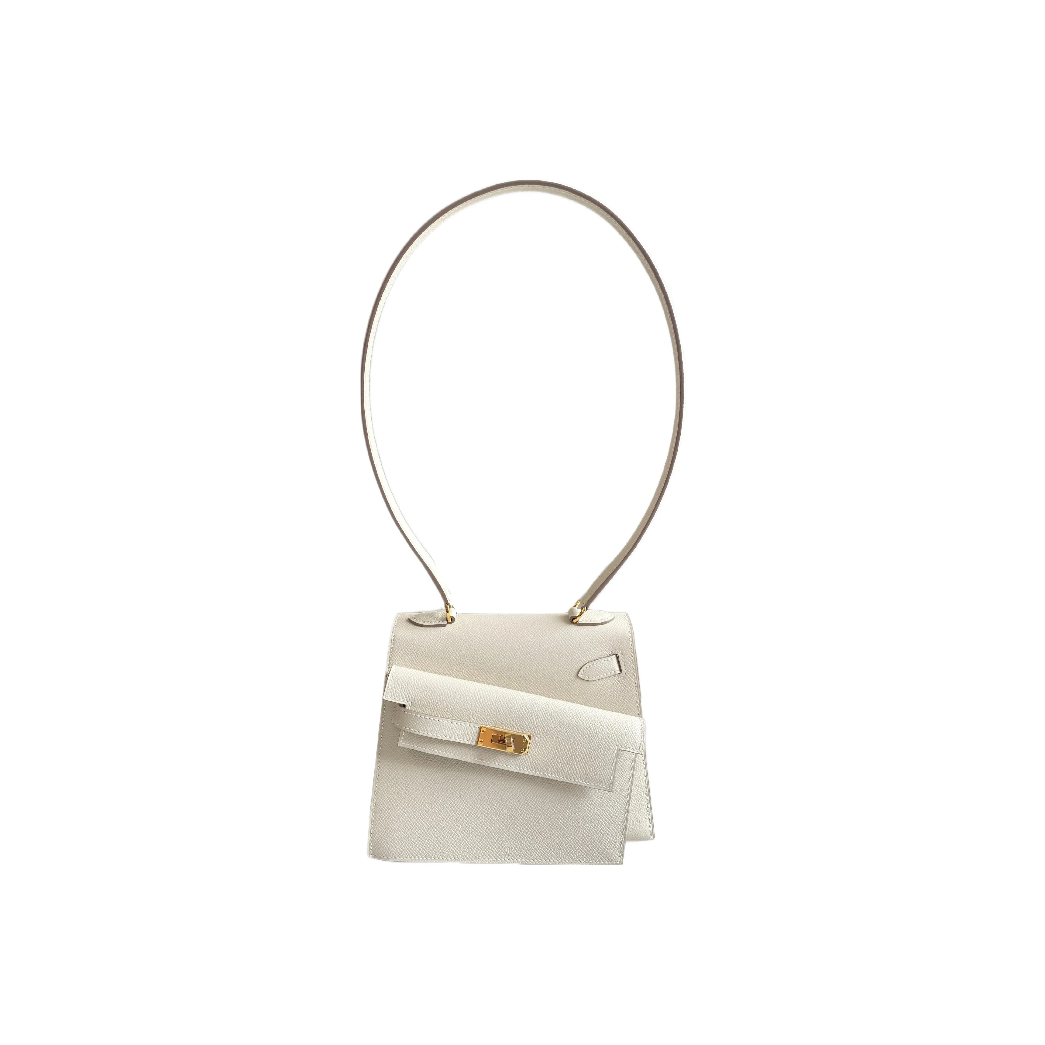 HERMES Kelly Epsom Leather Handbag Shoulder Bag Crossbody Bag Women's 10 Craie Milkshake White