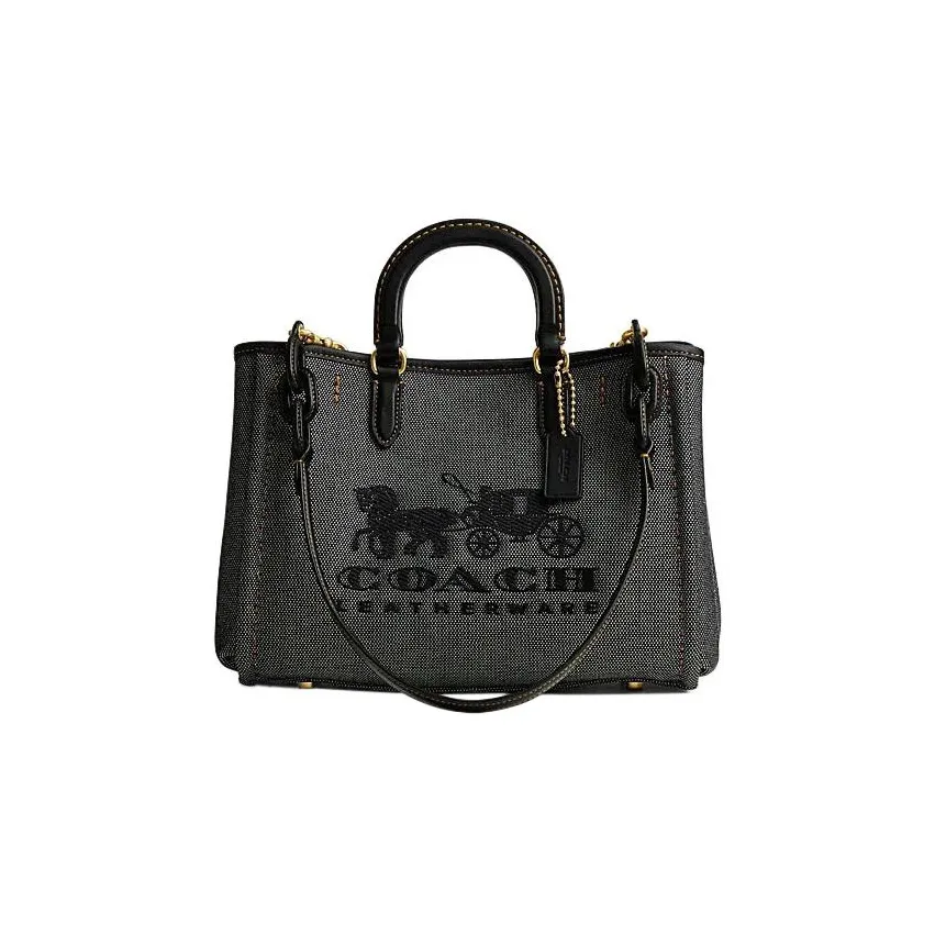 COACH Fabric Tote Bag Shopping Bag One Shoulder Handbag Large Size Women's Black