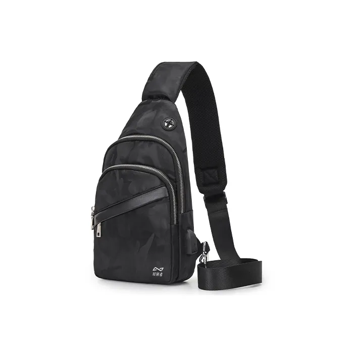 QING QI ZHE Nylon Crossbody Bag, Sling Bag, Shoulder Bag Regular Men's Camouflage Black