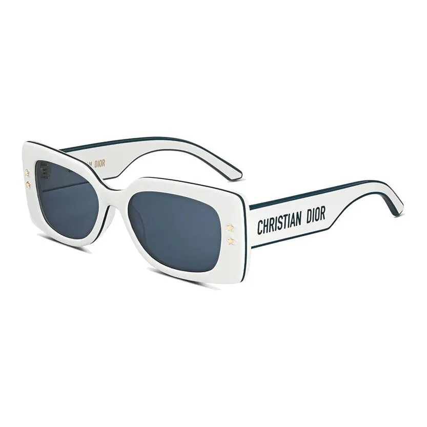 DIOR Plate Frame Acetate Irregular Shape Sunglasses Women's White