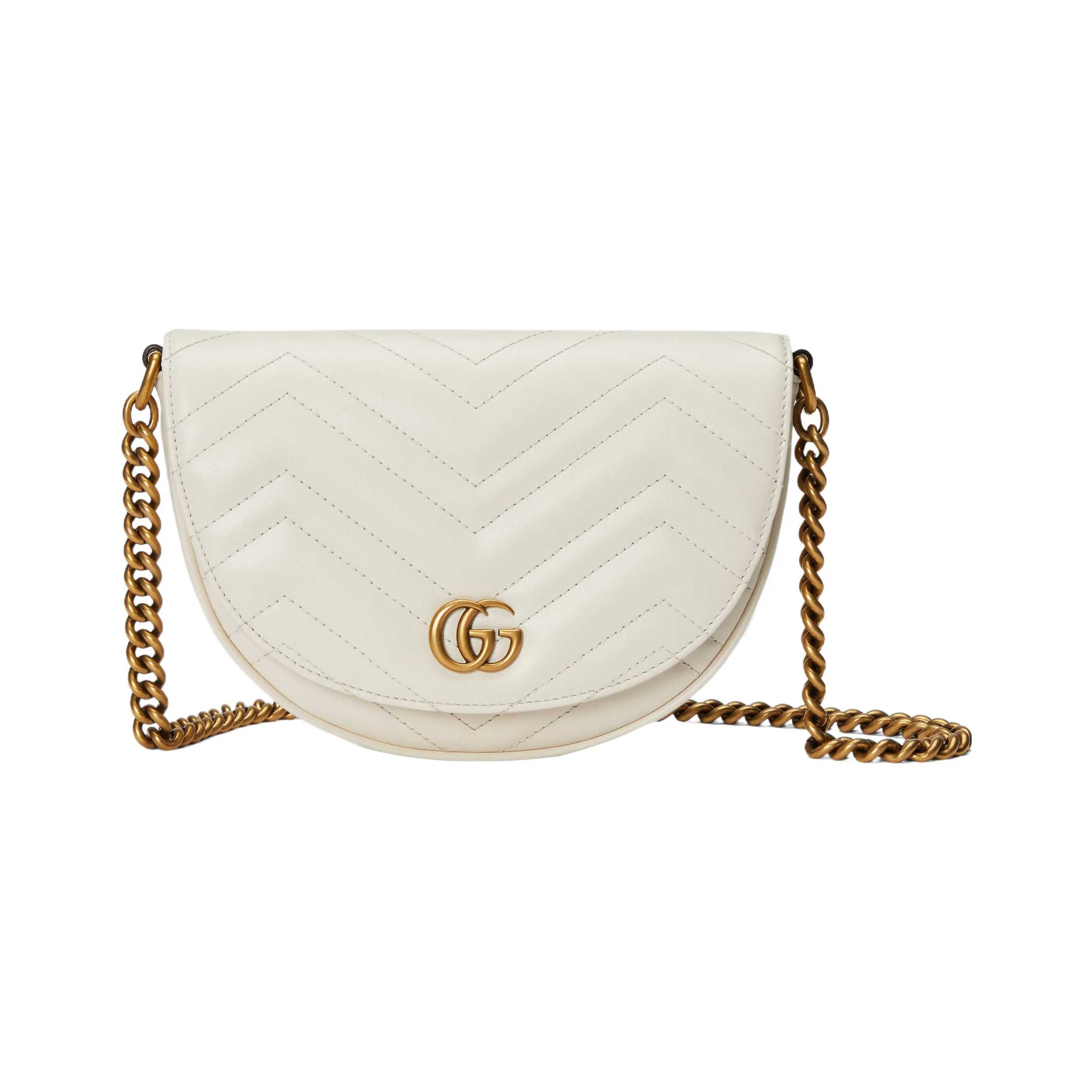 GUCCI Marmont Leather Shoulder Bag Crossbody Bag Mini Women's White