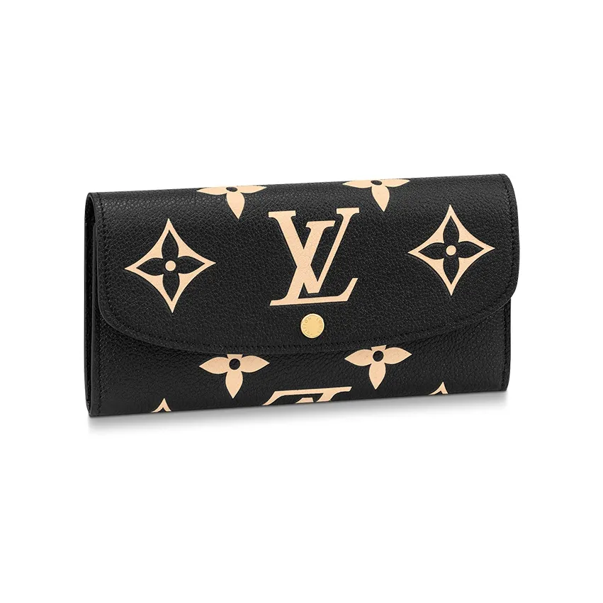 LOUIS VUITTON Emilie Embossed Grain Cow Leather Wallet Women's Black