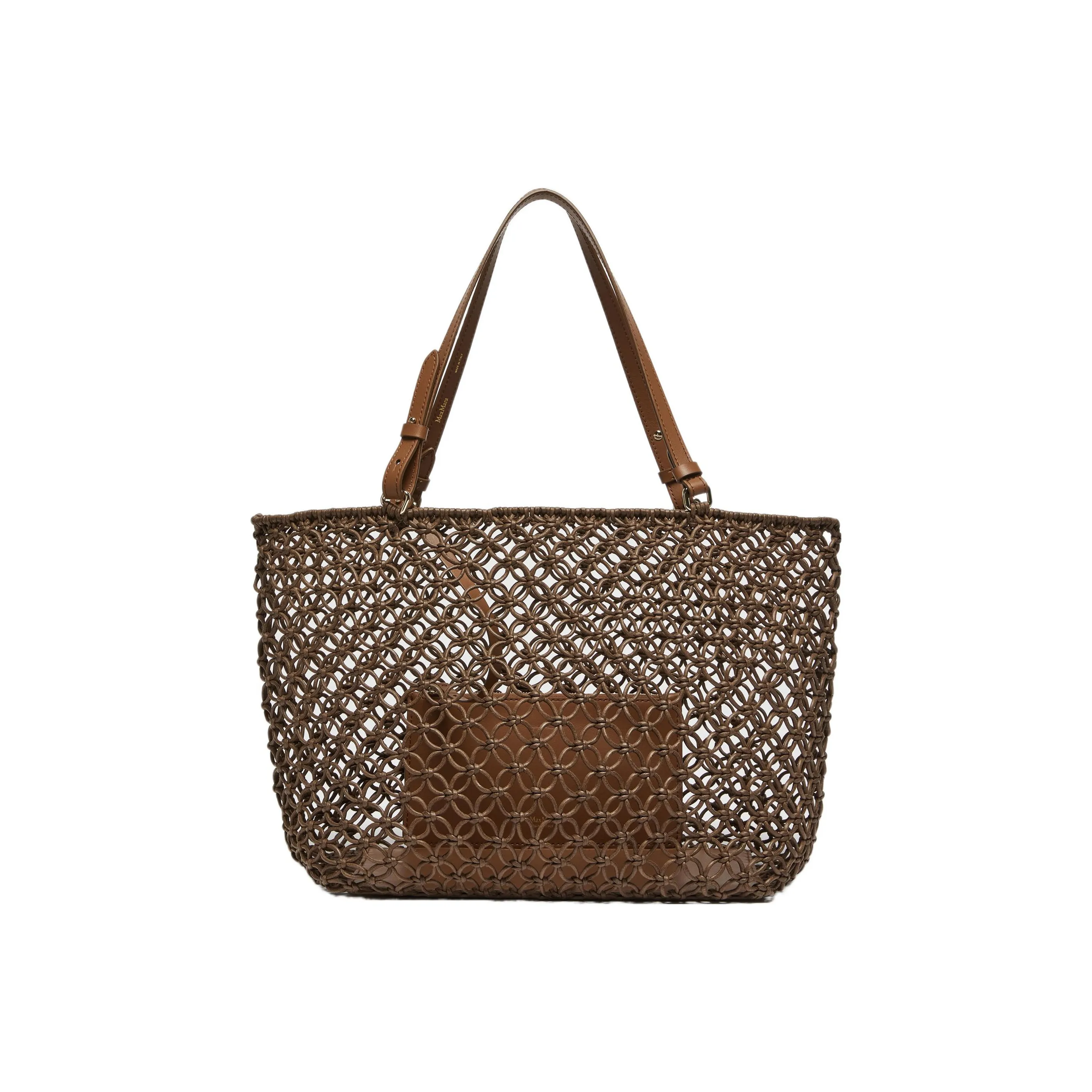 MaxMara Cotton With Leather Tote Bag, Shopping Bag, Shoulder Bag, Handbag Women's Brown