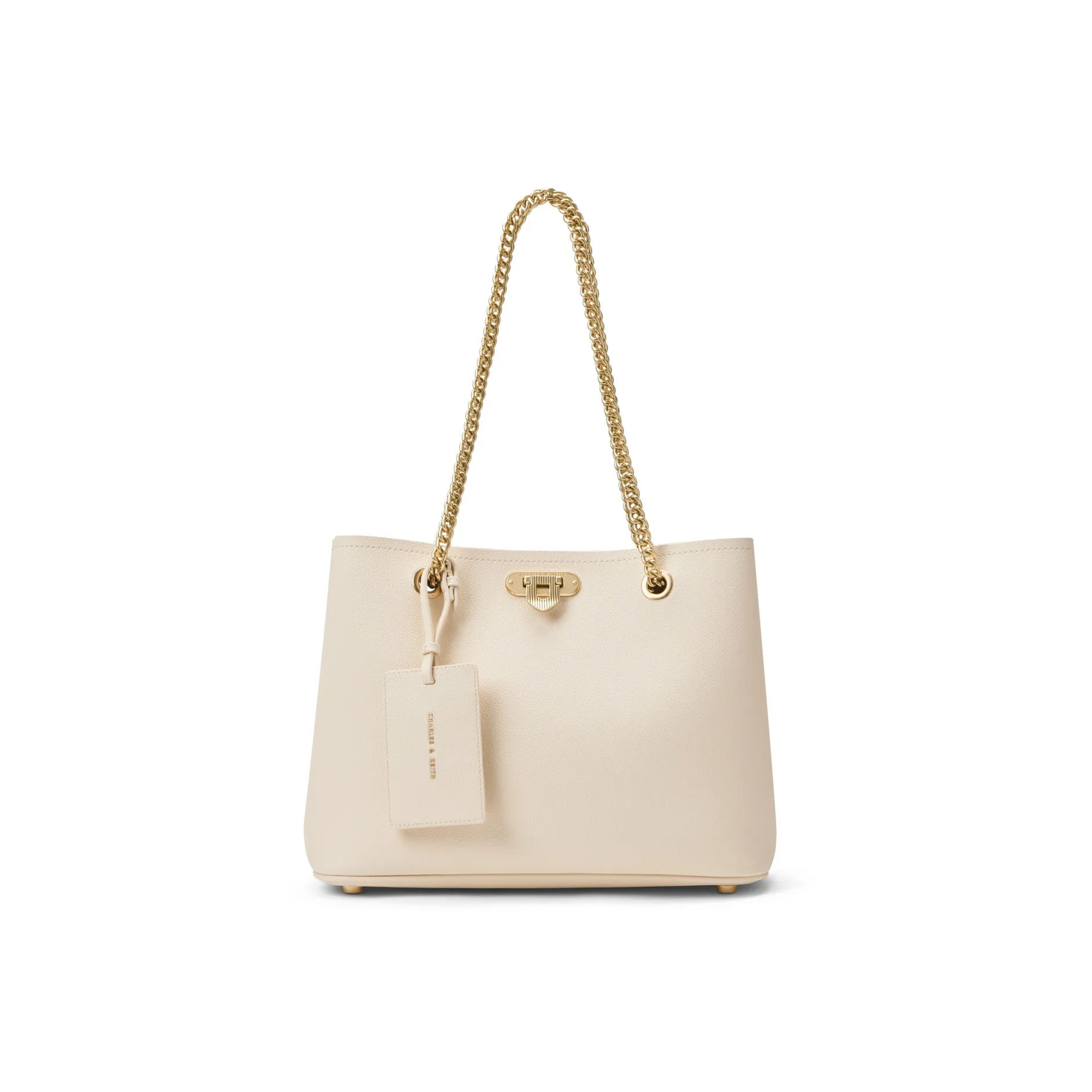 CHARLES&KEITH PU Tote Bag, Shopping Bag, Shoulder Bag Tubas Women's Beige/Beige/Dark Brown/Dark Brown