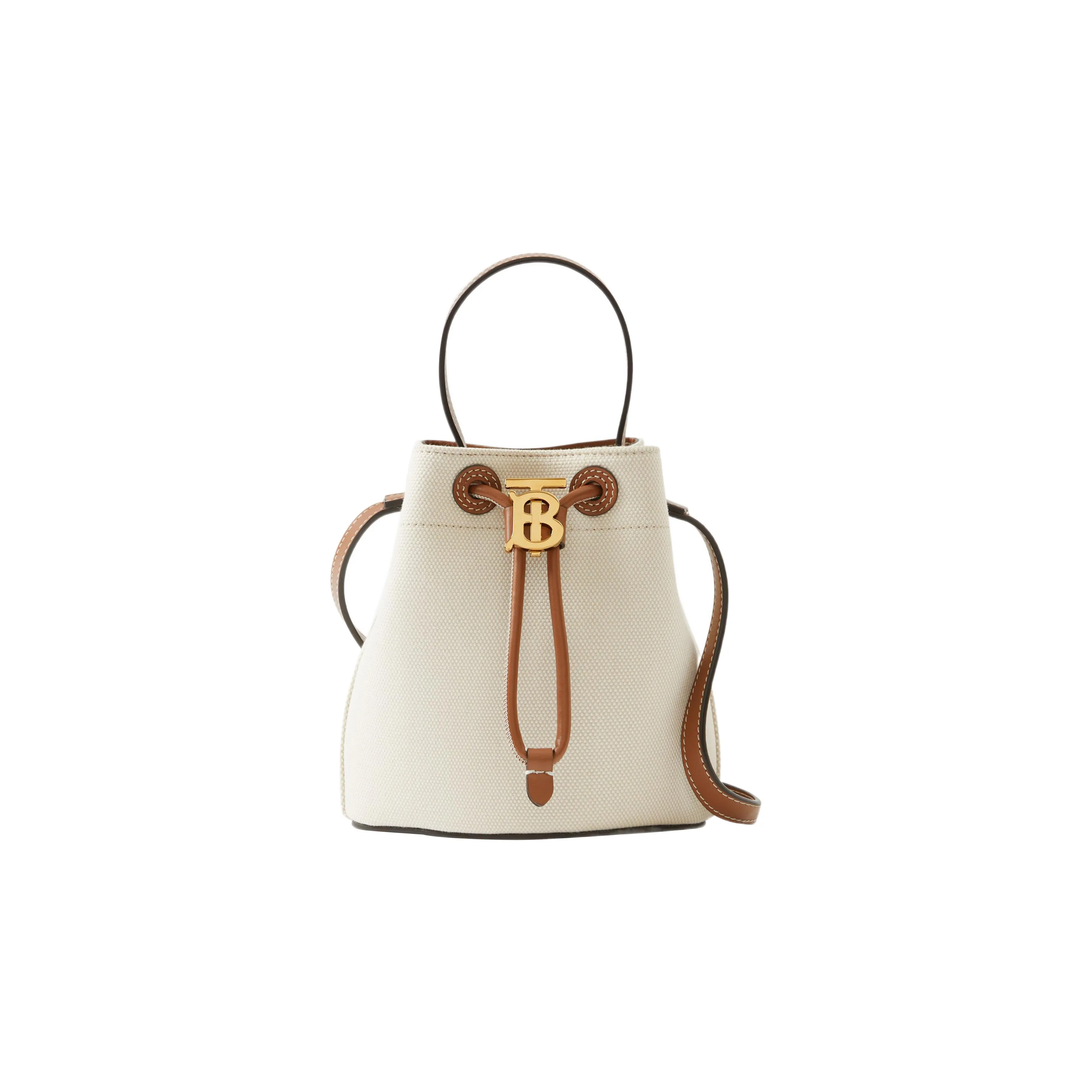 Burberry Leather With Cotton Bucket Bags Shoulder Bag Crossbody Bag Handbag Mini Women's Natural/Malt Brown