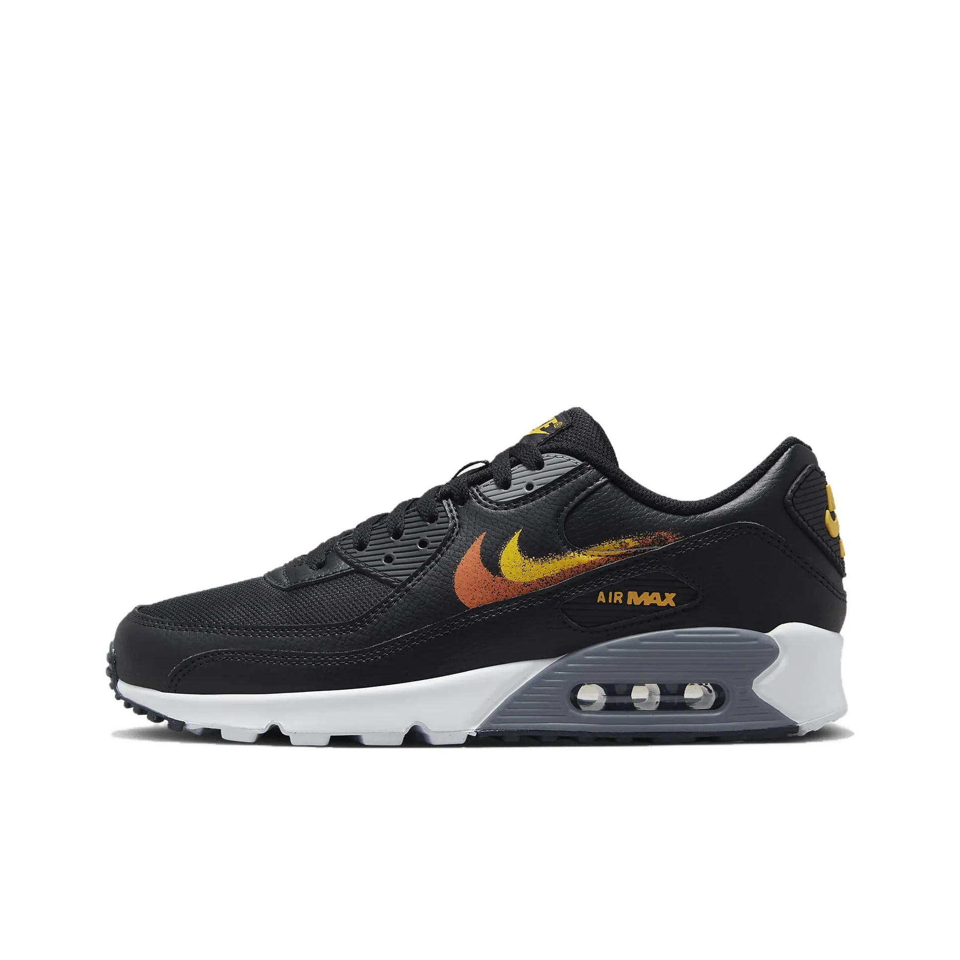 Nike Air Max 90 Spray Paint Swoosh Black University Gold