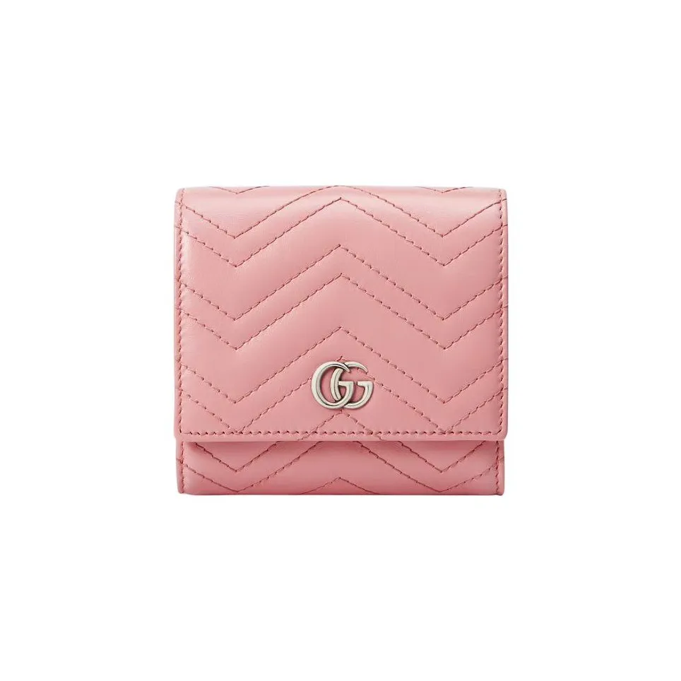 GUCCI GG Marmont Кожа Держатель для карт кошелек Держатель для карт кошелек Мини Женский Розовый