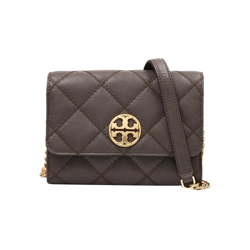 Tory Burch Сумка через плечо из коровьей кожи маленькая женская цвет тауповый