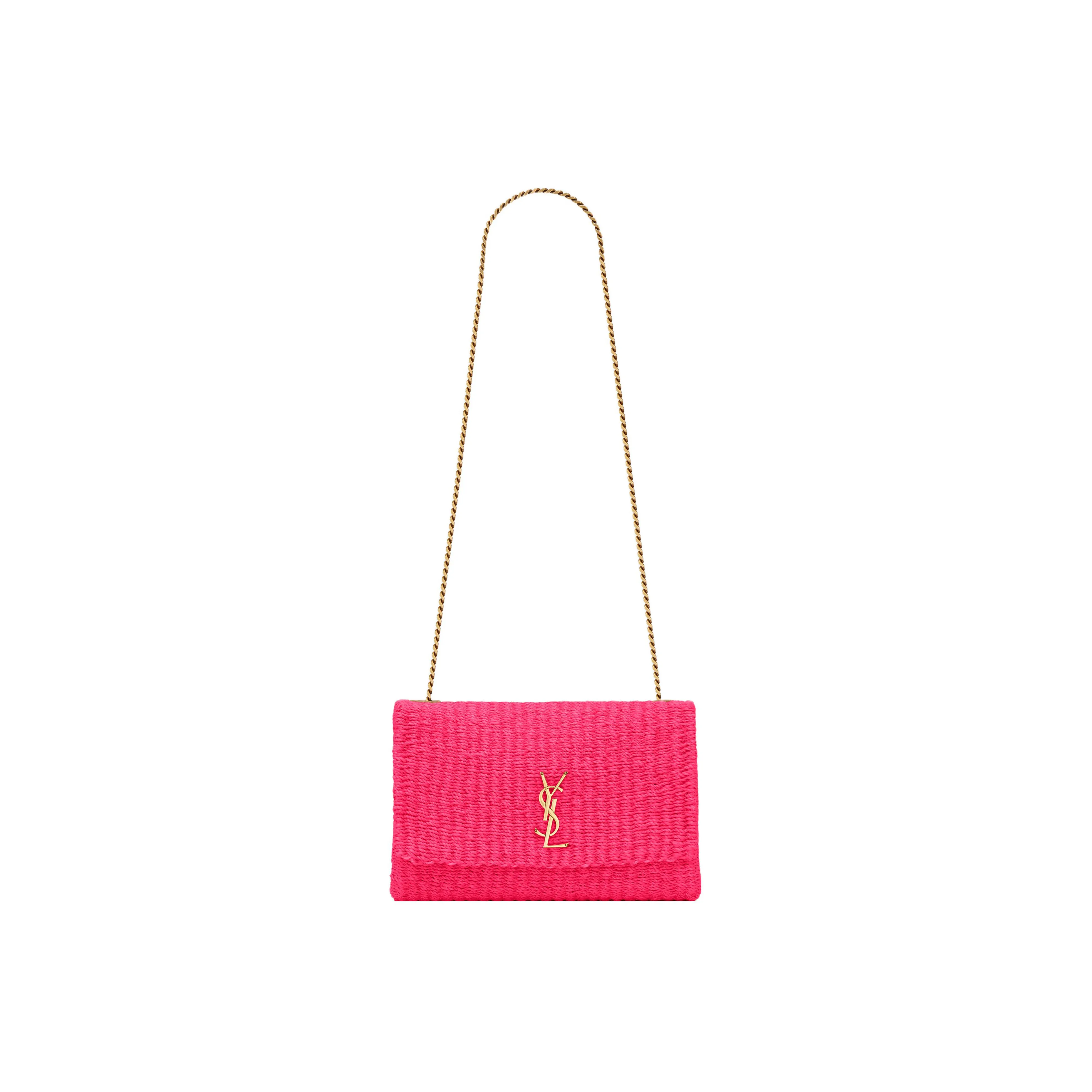 SAINT LAURENT KATE Cow Leather, Textile Chain Bag, Crossbody Bag, Shoulder Bag Women's Neon Pink