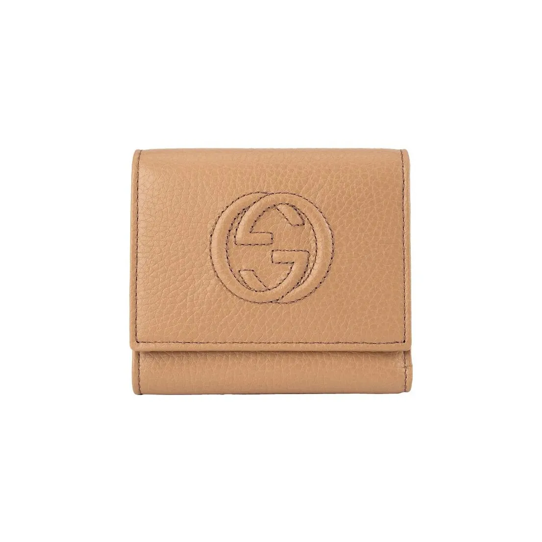 GUCCI Litchi Grain Cow Leather Wallet Women's Apricot