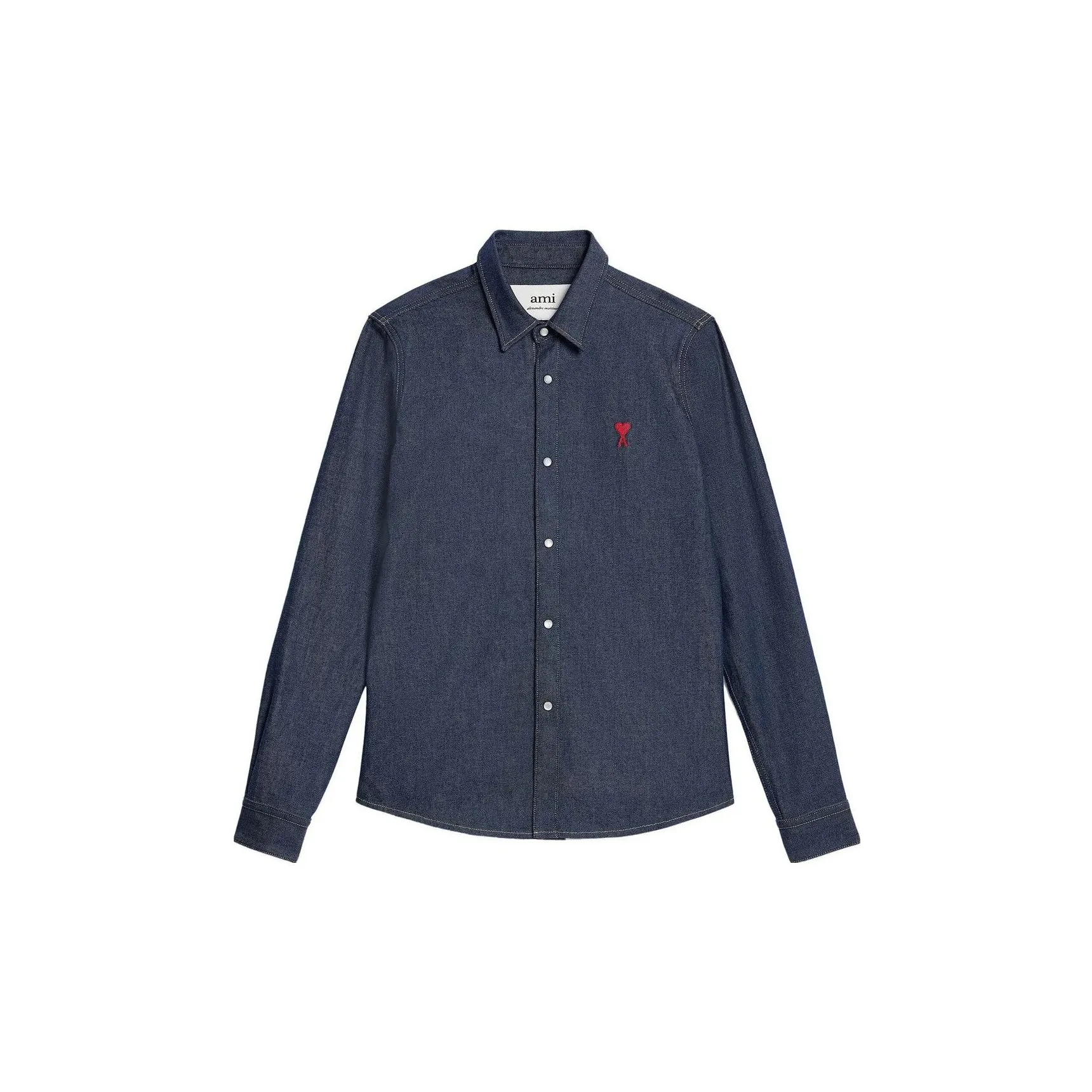 Ami Paris Logo Embroidered Snapped Denim Shirt