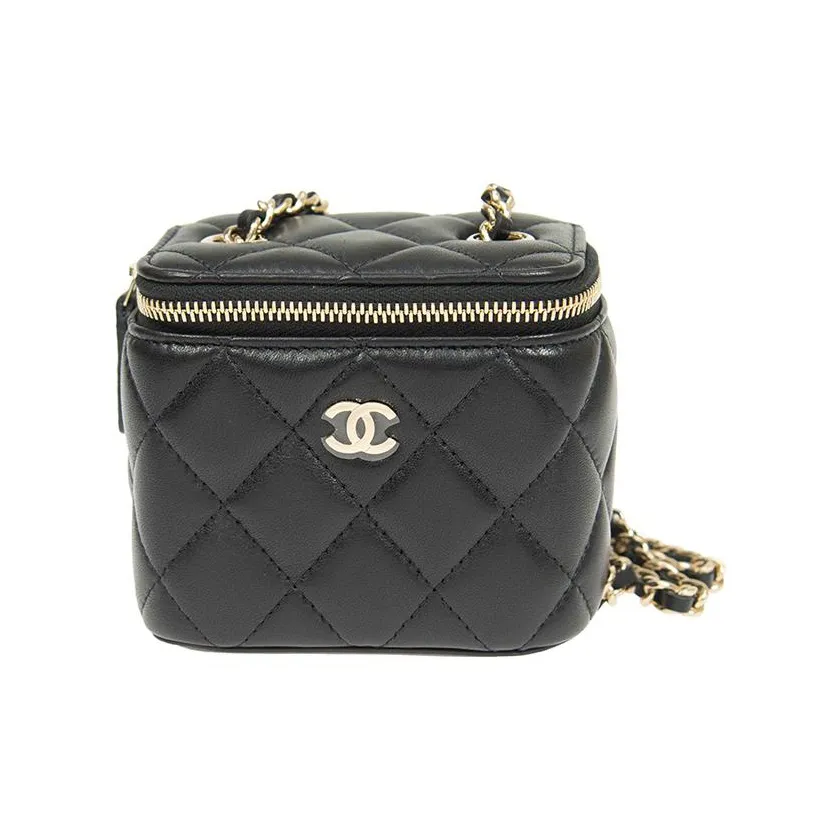 CHANEL Sheepskin Square Box Shoulder Bag, Crossbody Bag Mini Unisex Black