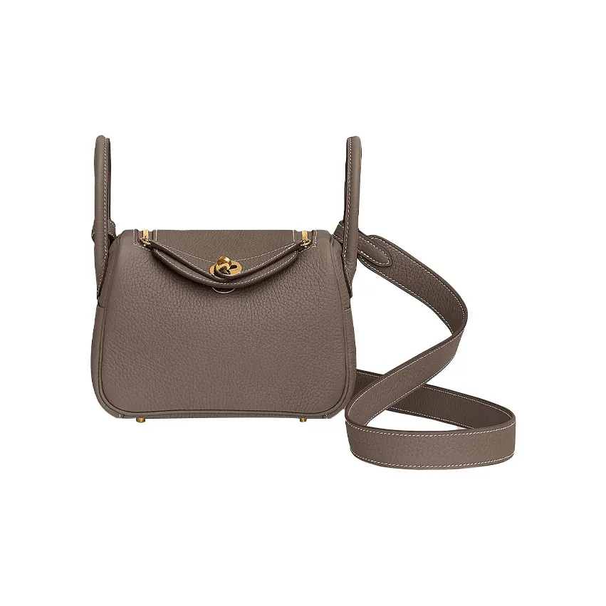 HERMES Lindy Taurillon Clemence Leather Handbags Shoulder Bag Crossbody Bag Mini Women's 18 Etoupe Elephant Gray Color