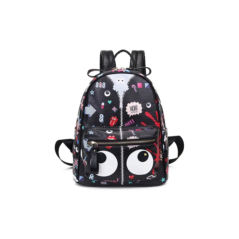 EYE THEME PU Travel Bag Backpack Regular Women's Black/White