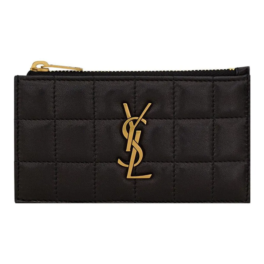SAINT LAURENT CASSANDRE Lambskin Card Holder, Wallet Women's Black
