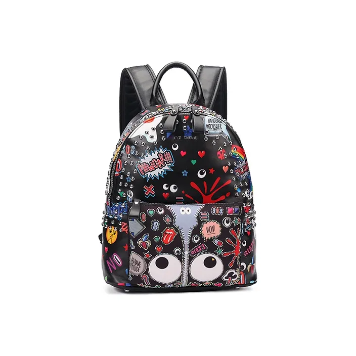 EYE THEME PU Leather Backpack Women's Black/White