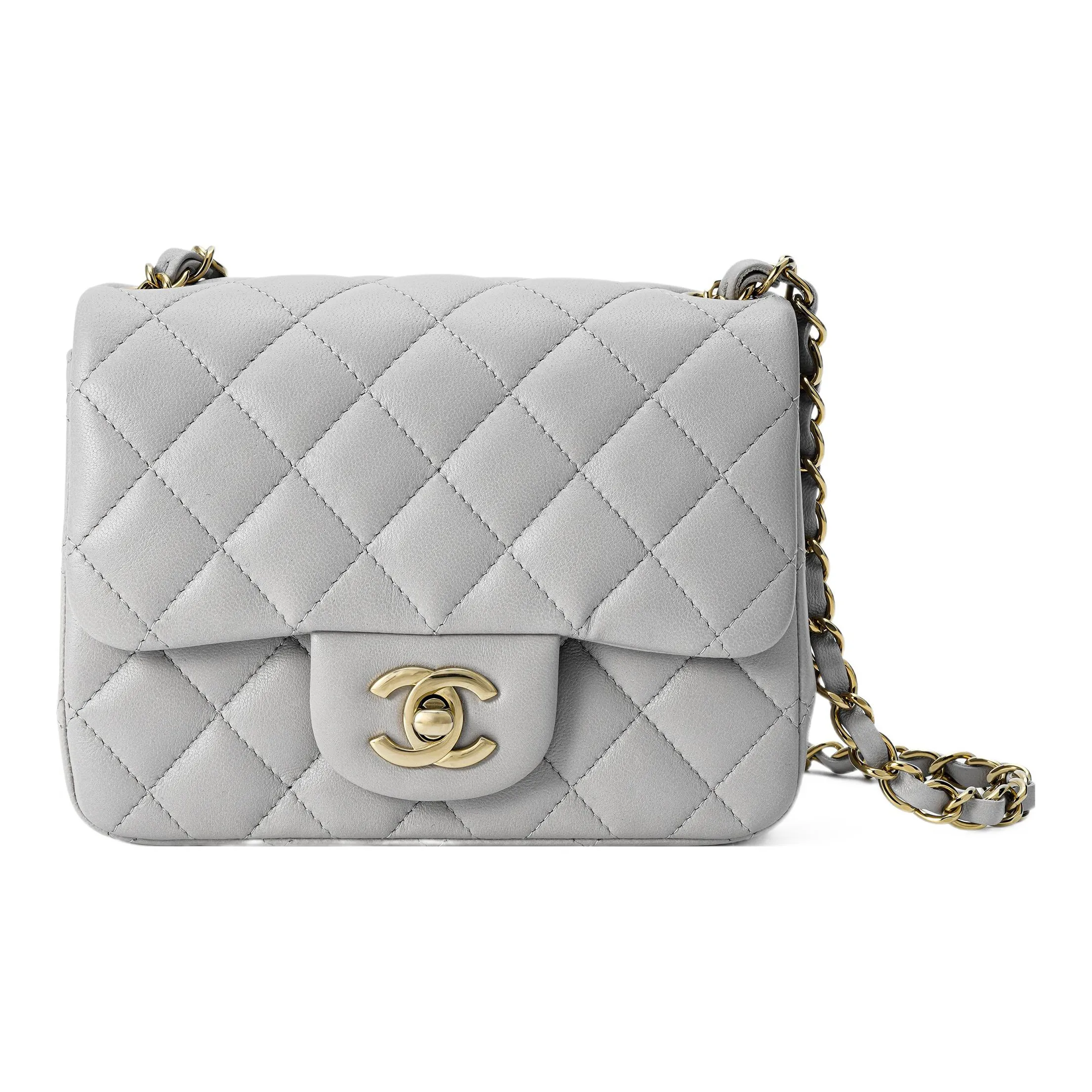 CHANEL Classic Flap CF Lambskin Shoulder Bag, Crossbody Bag Mini Women's Gray