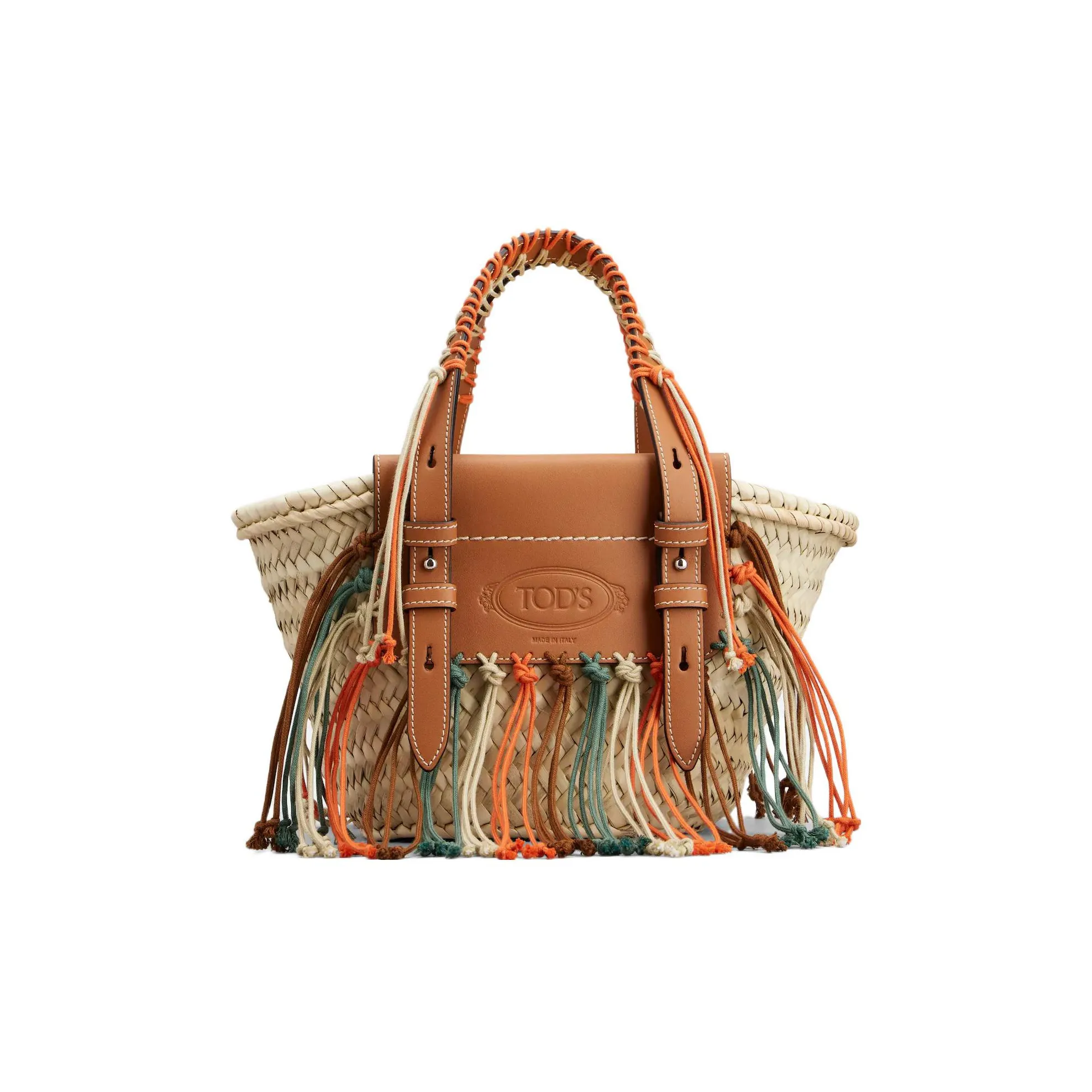 TOD'S Straw Woven Palm Leaf With Leather Tote Bag, Shopping Bag, Handbag Trumpets Women's Beige/Brown