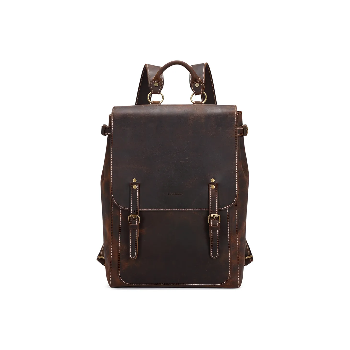 Slazenger Top Grain Cow Leather Crazy Horse Leather Backpack Men's Dark Brown