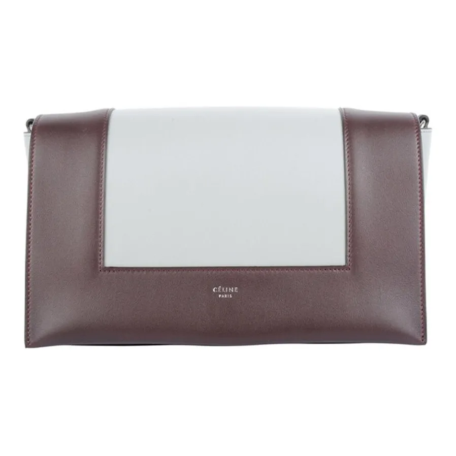 CELINE Smooth Calf Leather Frame Bag Shoulder Bag Crossbody Bag Medium Size Women's Red Brown/Blue