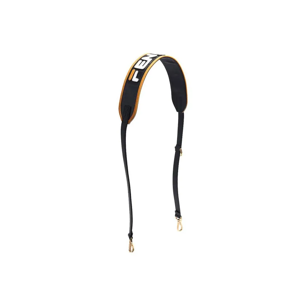 FENDI Cow Leather Bib & Brace Bag Strap Unisex Black
