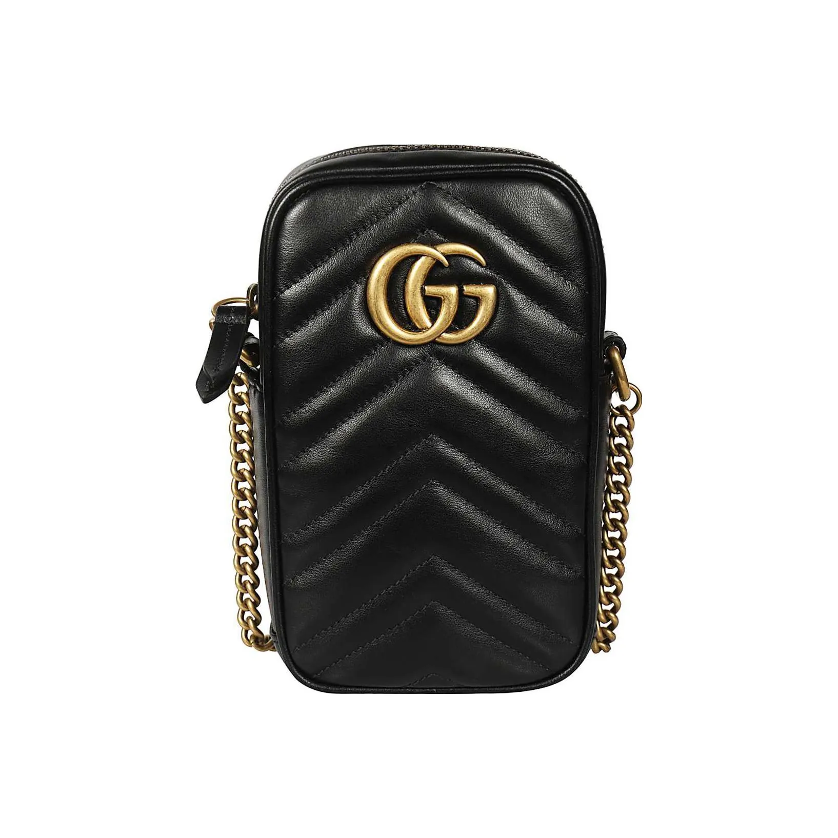GUCCI Leather Cell Phone Pouch Crossbody Bag Shoulder Bag Women's Black