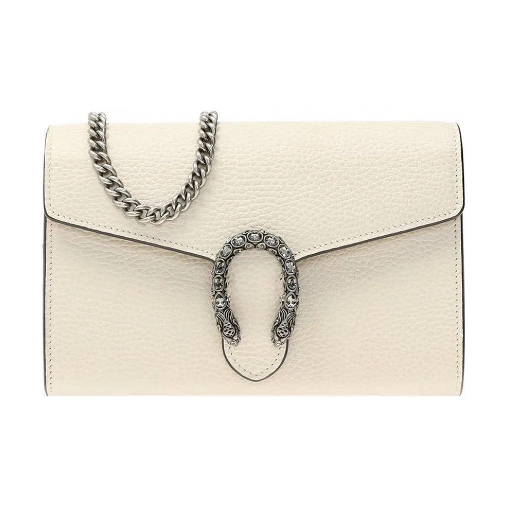 GUCCI Dionysus Leather Wallet Shoulder Bag Crossbody Bag Mini Women
s White