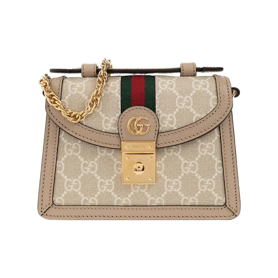 GUCCI Ophidia Leather One Shoulder Handbags Women's Beige/White