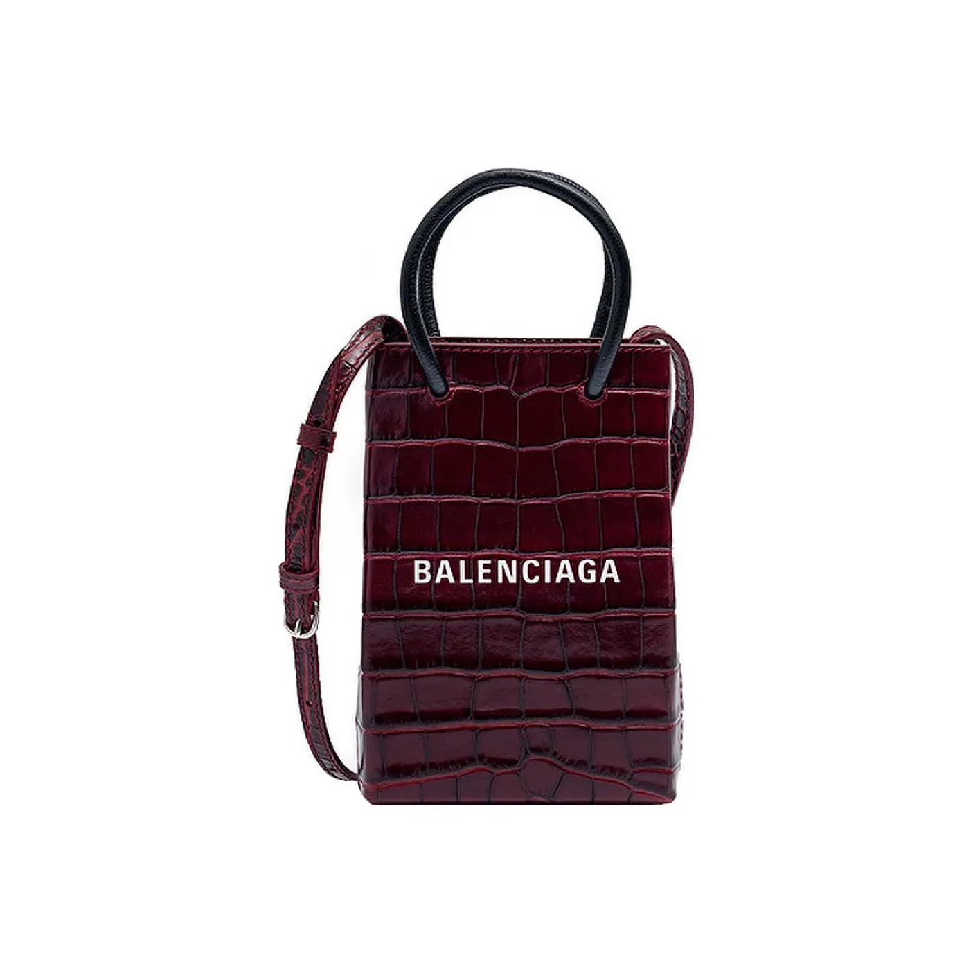 Balenciaga Crocodile Pattern Cow Leather Handbag, Shoulder Bag, Crossbody Bag Regular Women's Burgundy