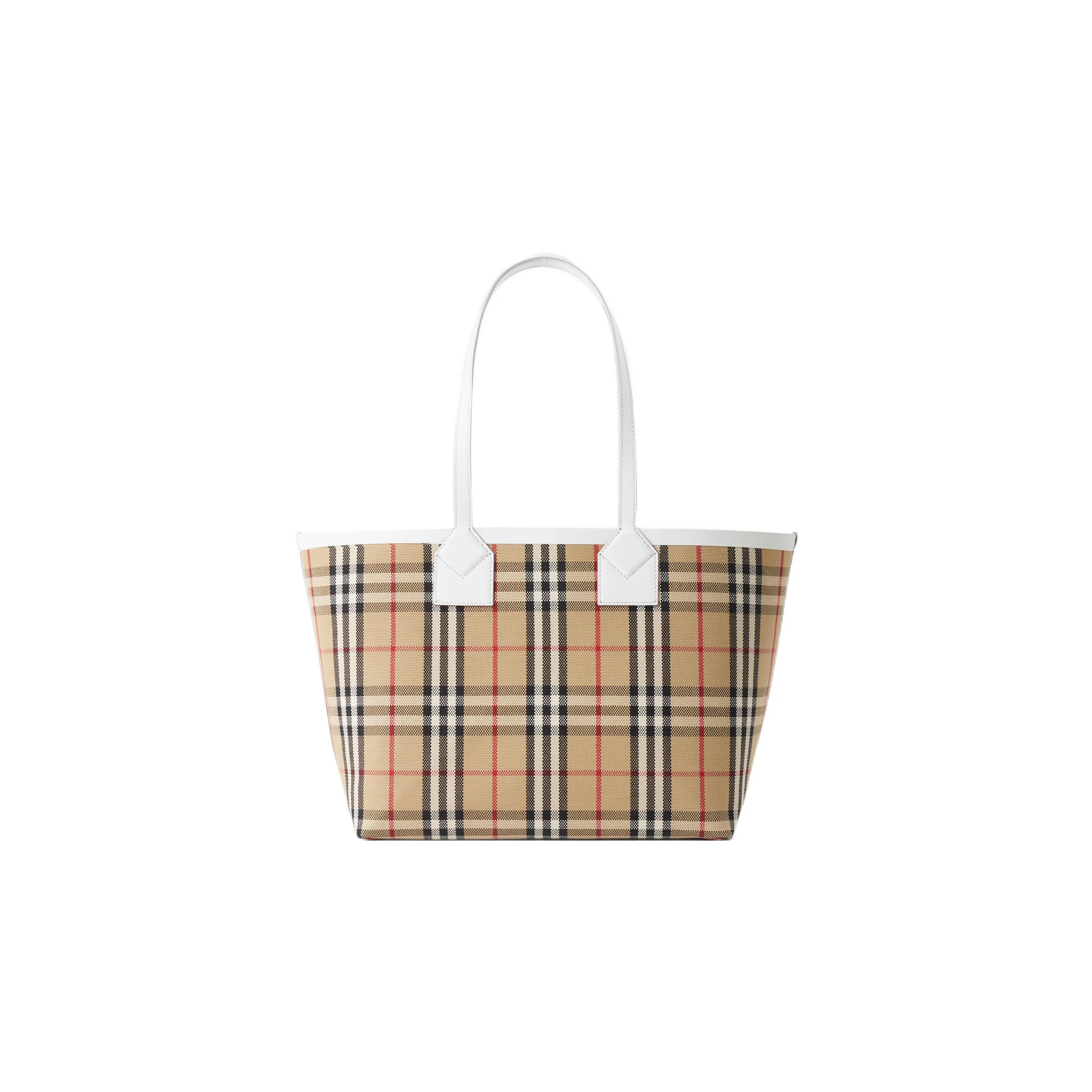 Burberry Cow Leather Canvas Tote Bag Shopping Bag Canvas Bag Handbags Small Size Women's Archive Beige/White
