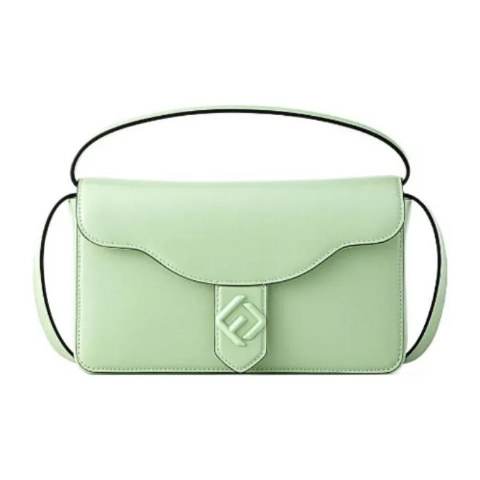 FION Cow Leather Handbag Medium Size Women's Green
