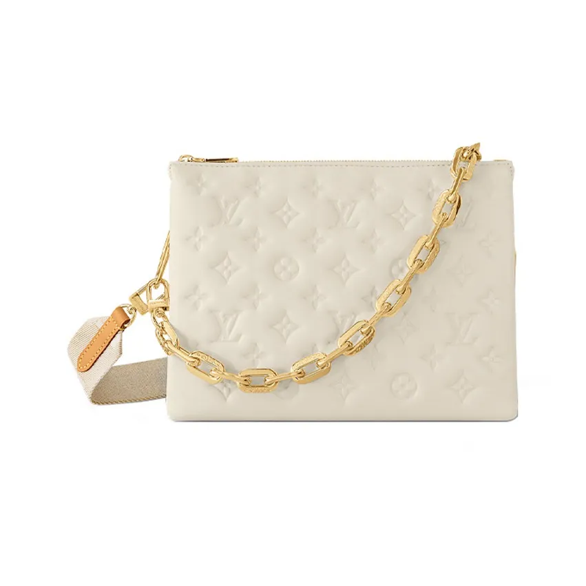 LOUIS VUITTON Coussin Lambskin With Calfskin Crossbody Bag, Shoulder Bag Trumpets Women's White