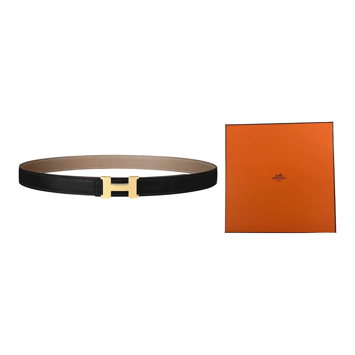 HERMES Constance Leather Belts Women's Black/Elephant Gray Box