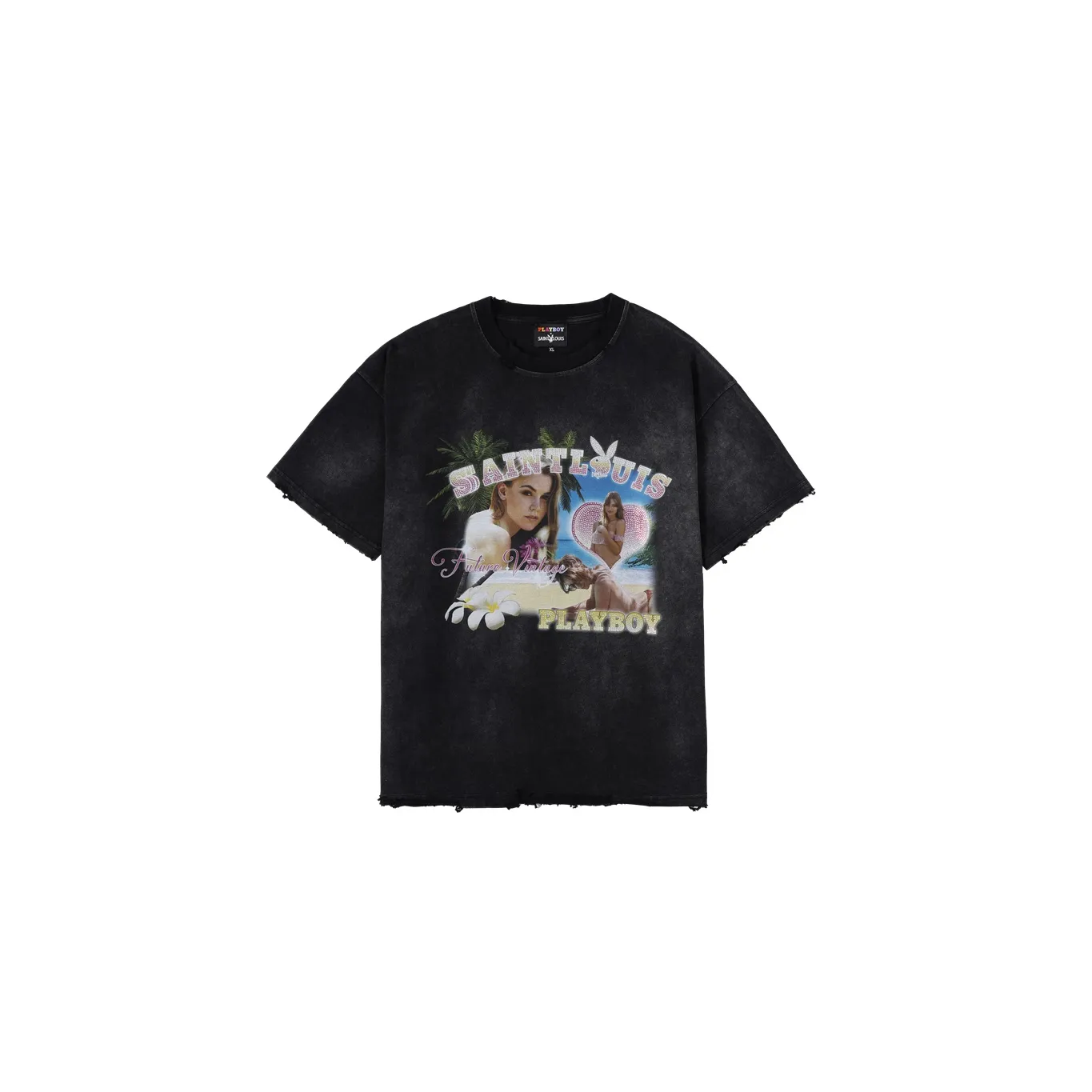 Playboy X SSSAINT LOUIS SSSAINT LOUIS X Playboy Co branded Series T Shirts Unisex Washed Black