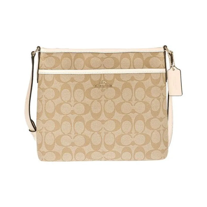 COACH File Canvas With Leather Messenger Bag, Shoulder Bag, Crossbody Bag Medium Size Women's Khaki