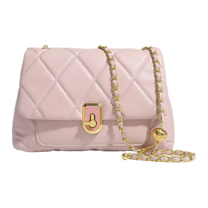 NOMK Leather Small Square Bag, Shoulder Bag, Crossbody Bag Small Size Women's Pink