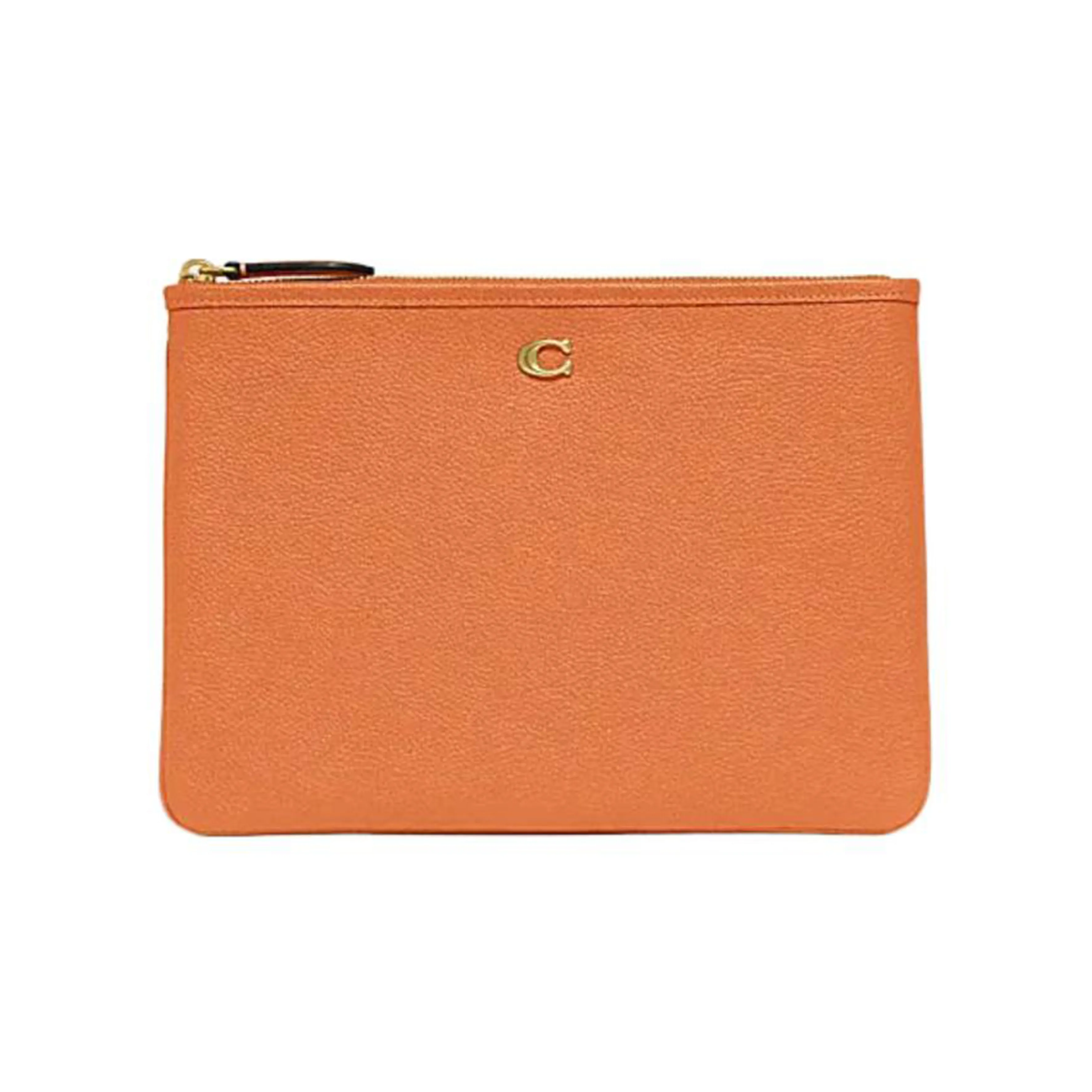 COACH Pouch Галька текстура Коровья кожа Маленькая сумочка Клатч Большой Женские Апельсин