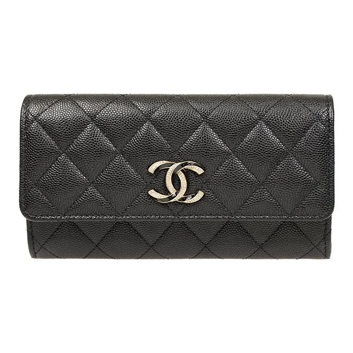 CHANEL Cow Leather Wallet Coin Purse Wallet Women's Black