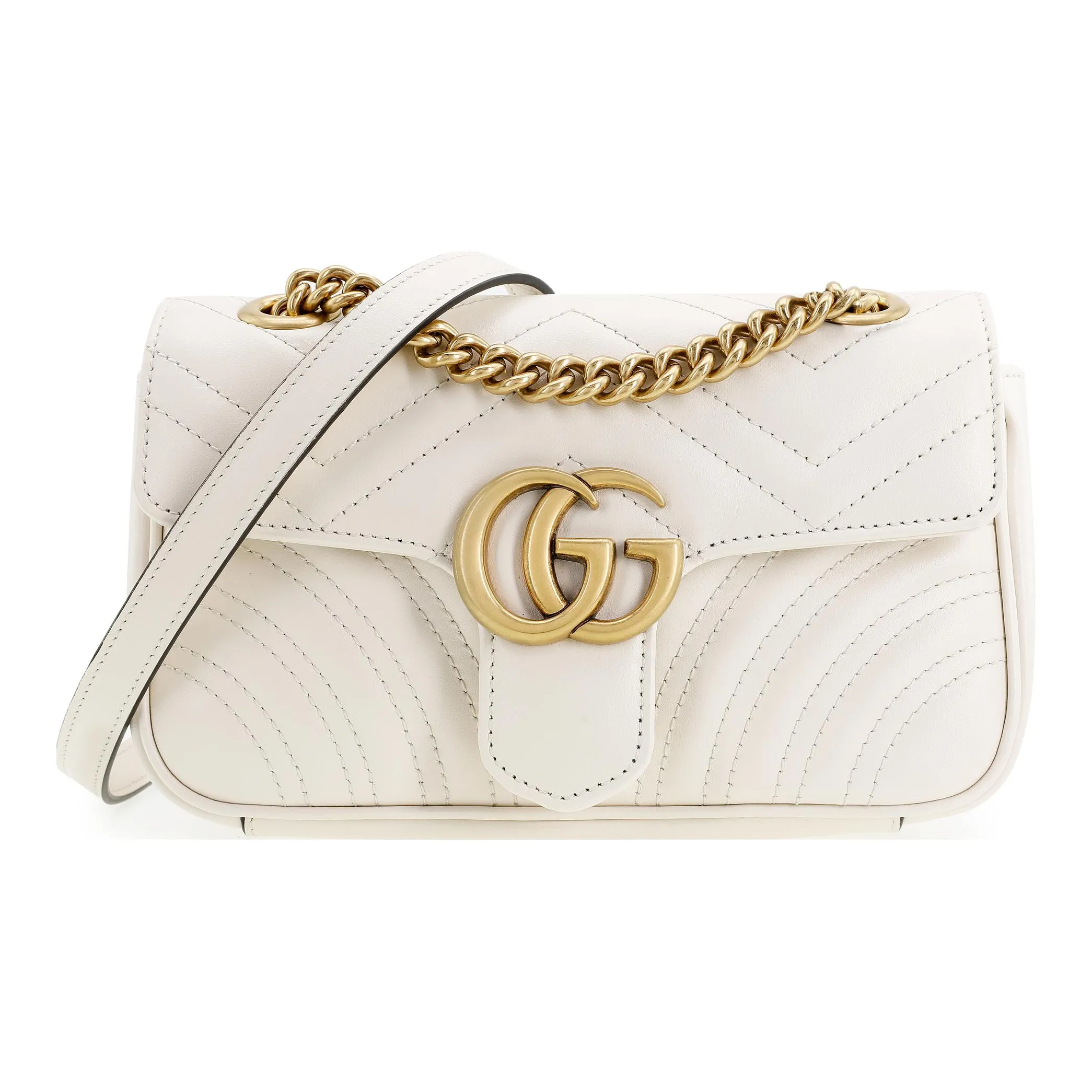 GUCCI GG Marmont Leather Crossbody Bag Shoulder Bag Women's White