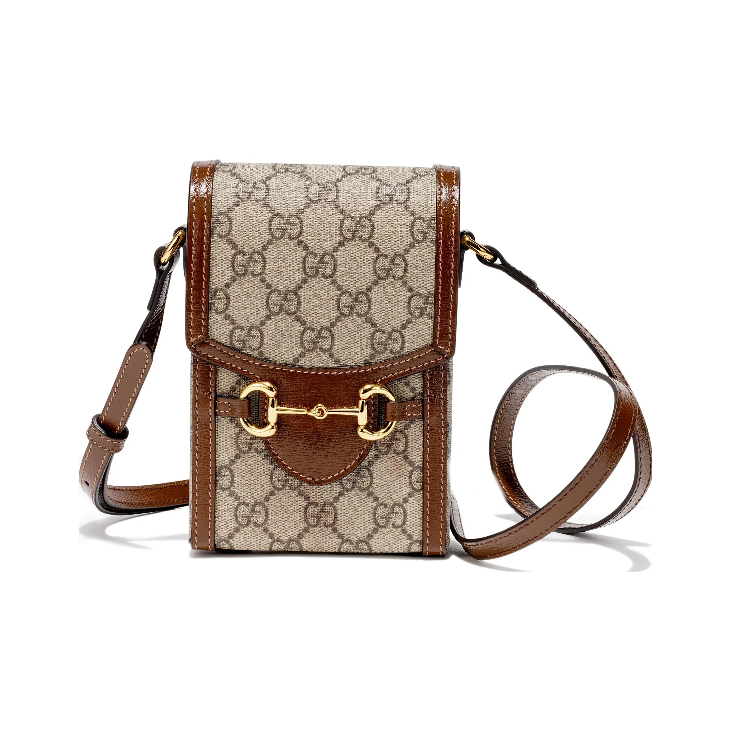 GUCCI Horsebit 1955 Canvas With Leather Cell Phone Pouch, Cigarette Case, Bag, Crossbody Bag, Shoulder Bag Unisex